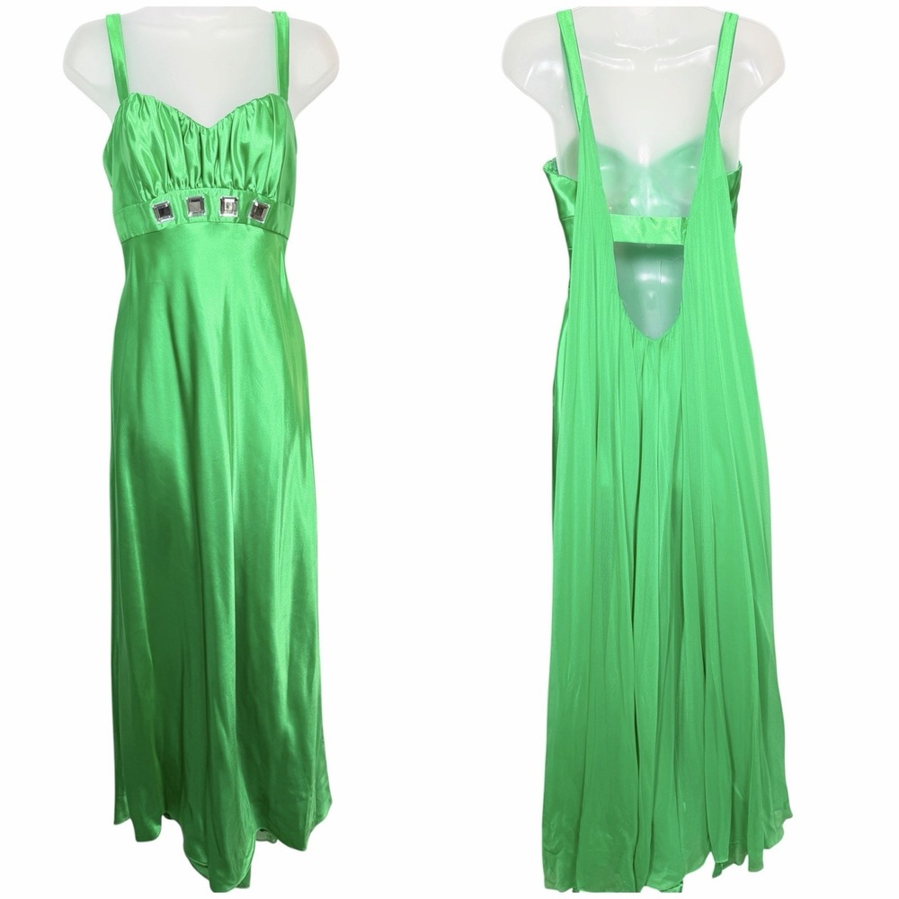 Jessica McClintock Gunne Sax Kelly Green Satin Maxi Fairycore Ethereal Tulle 5
